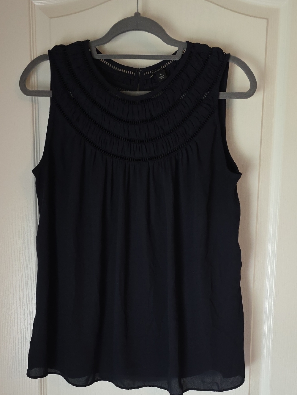 Ann Taylor Navy Sleeveless Crochet Yoke Top - Women